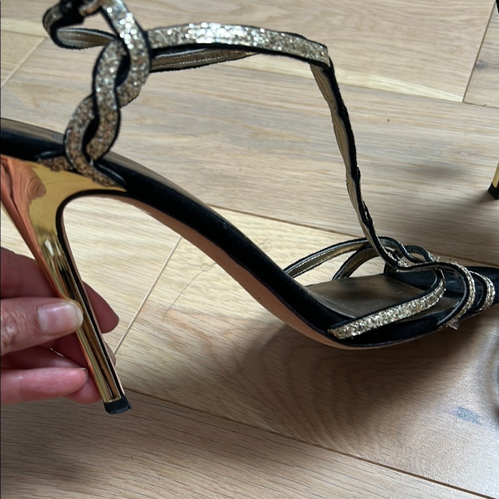 Ivanka Trump Black and Gold Strappy Heels